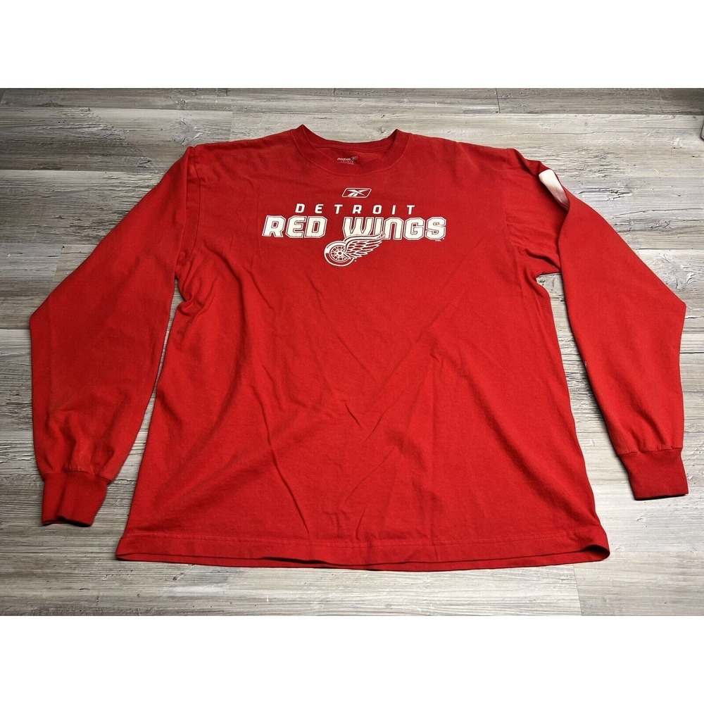 Reebok Detroit Red Wings Shirt Men's large Red Graphic Performance Logo